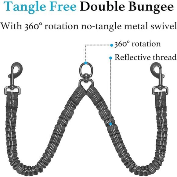 Dual Dog Leash - 360° Swivel, No Tangle Walking Leash with Shock Absorbing Bunge - Picture 5 of 7